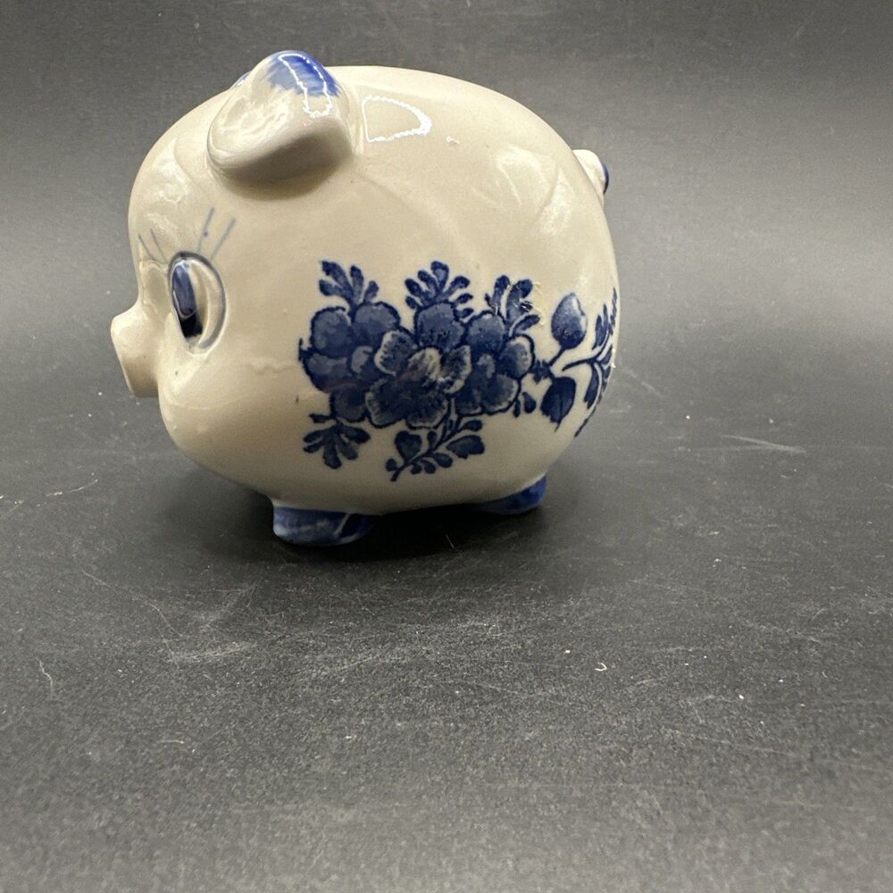 Delft Blue Style Piggy Bank White + Blue Adorable Gift “Virginia”